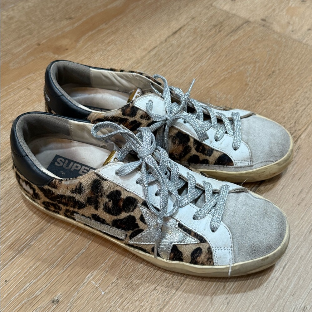 Golden Goose Brown and Black Leopard Print Sneakers